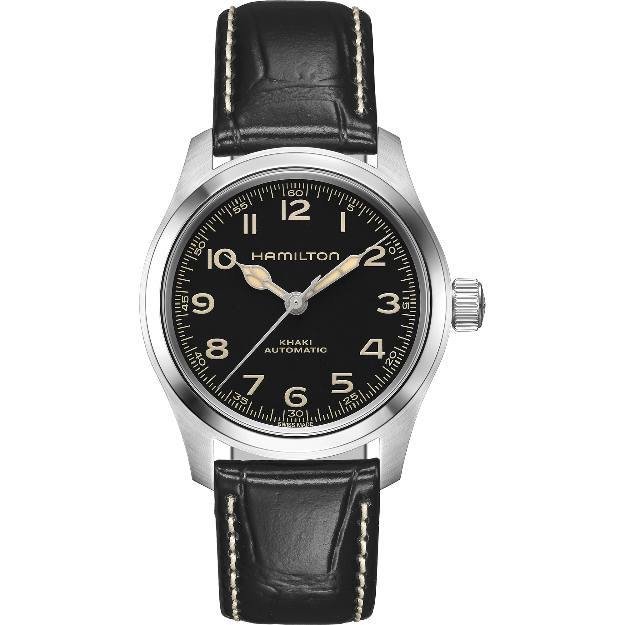 Hamilton Khaki Field Murph 38mm H70405730 with black dial and leather strap